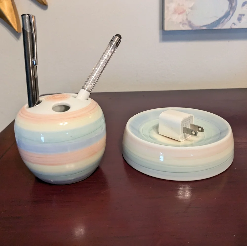 Vintage Sonet Soap Dish & Toothbrush Holder Glory Of Pastels Office Desk Ceramic